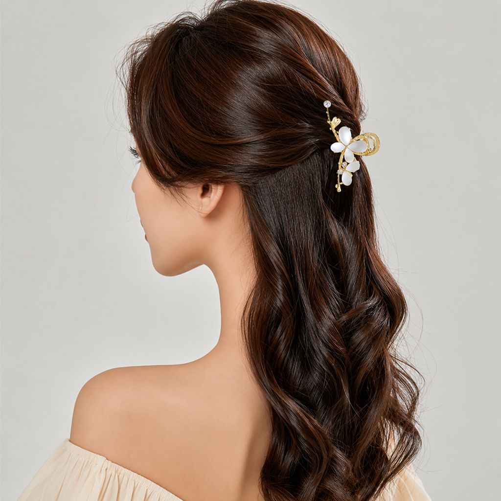 Elegant Gold Floral Hair Claw Clip view 2
