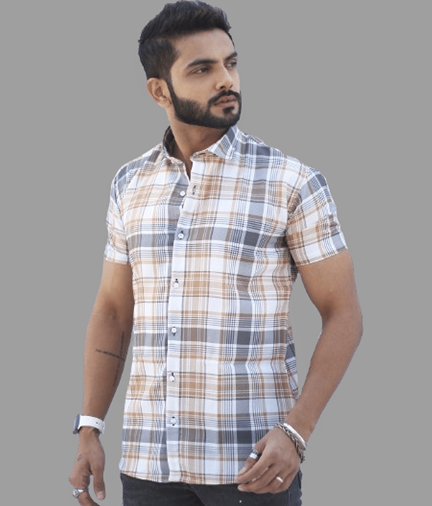 HARPITA Cotton Blend Regular Fit Checks 3/4th Sleeves Men's Casual Shirt - Beige ( Pack of 1 ) view 2