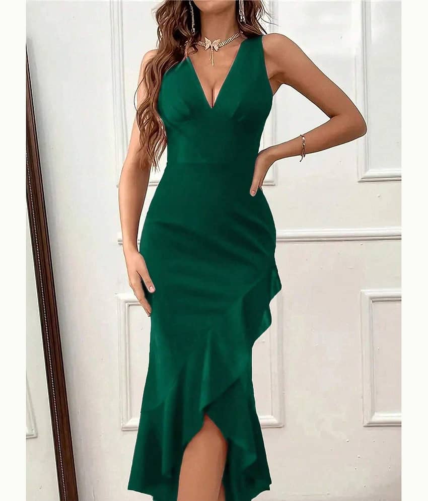 kotty Women Viscose Rayon Solid Bodycon Dress ( Green ) view 2