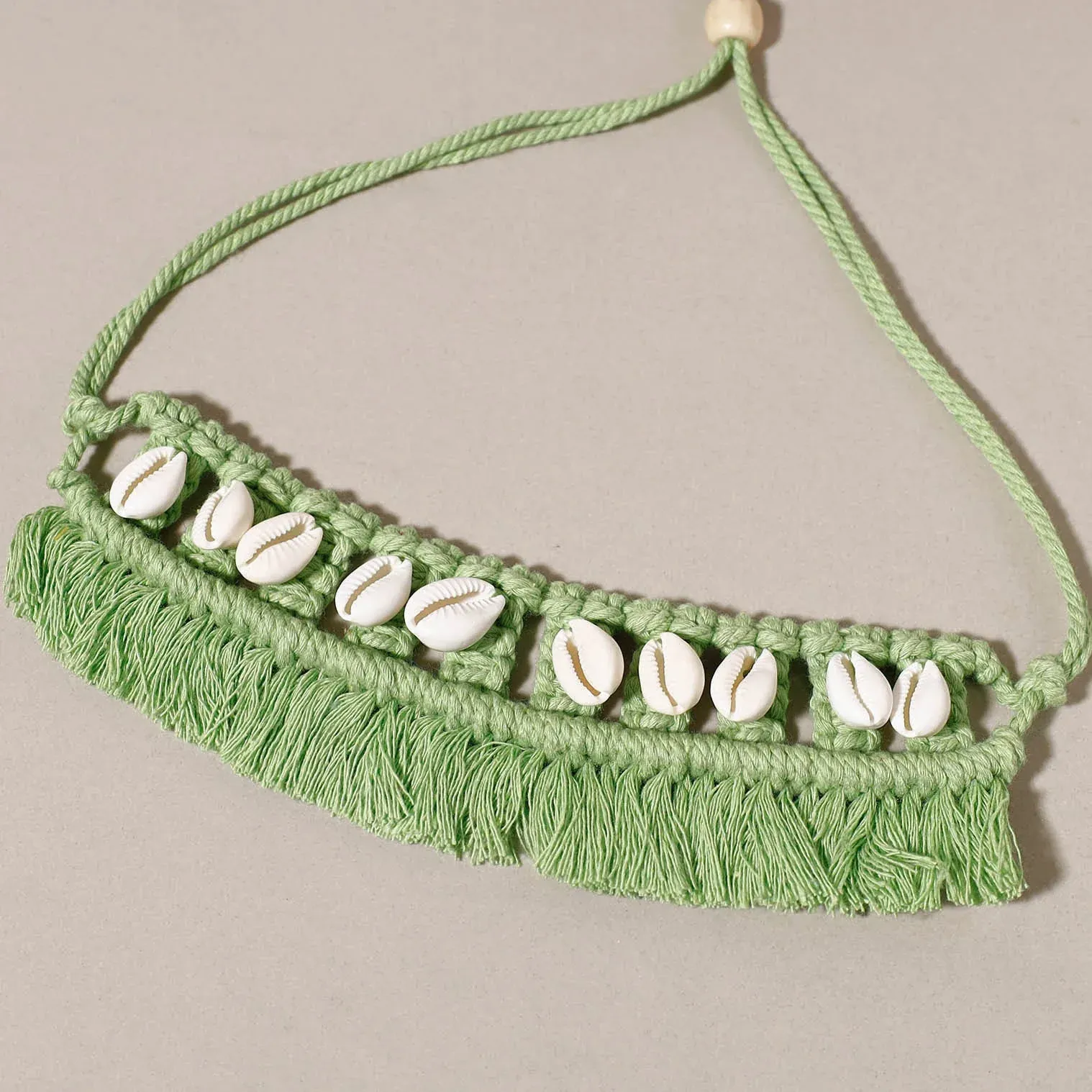 Green Thread & Seashell Handmade Macrame Choker view 2