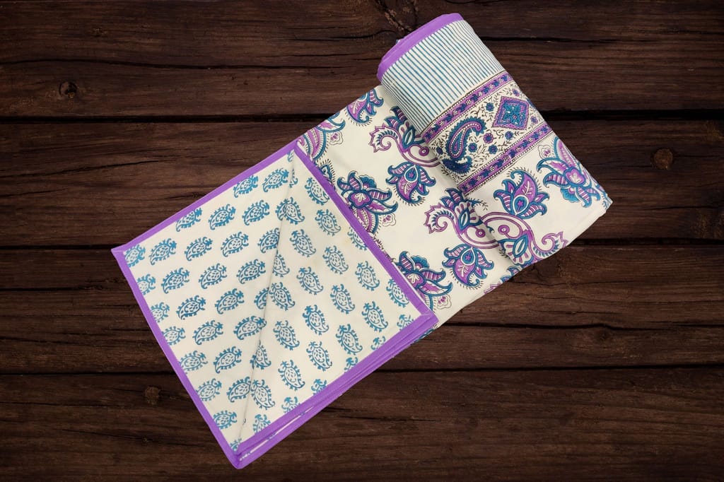 Cotton Blanket - Single Dohar ( 60 x 90 Inches) Purple Blue Flower view 2