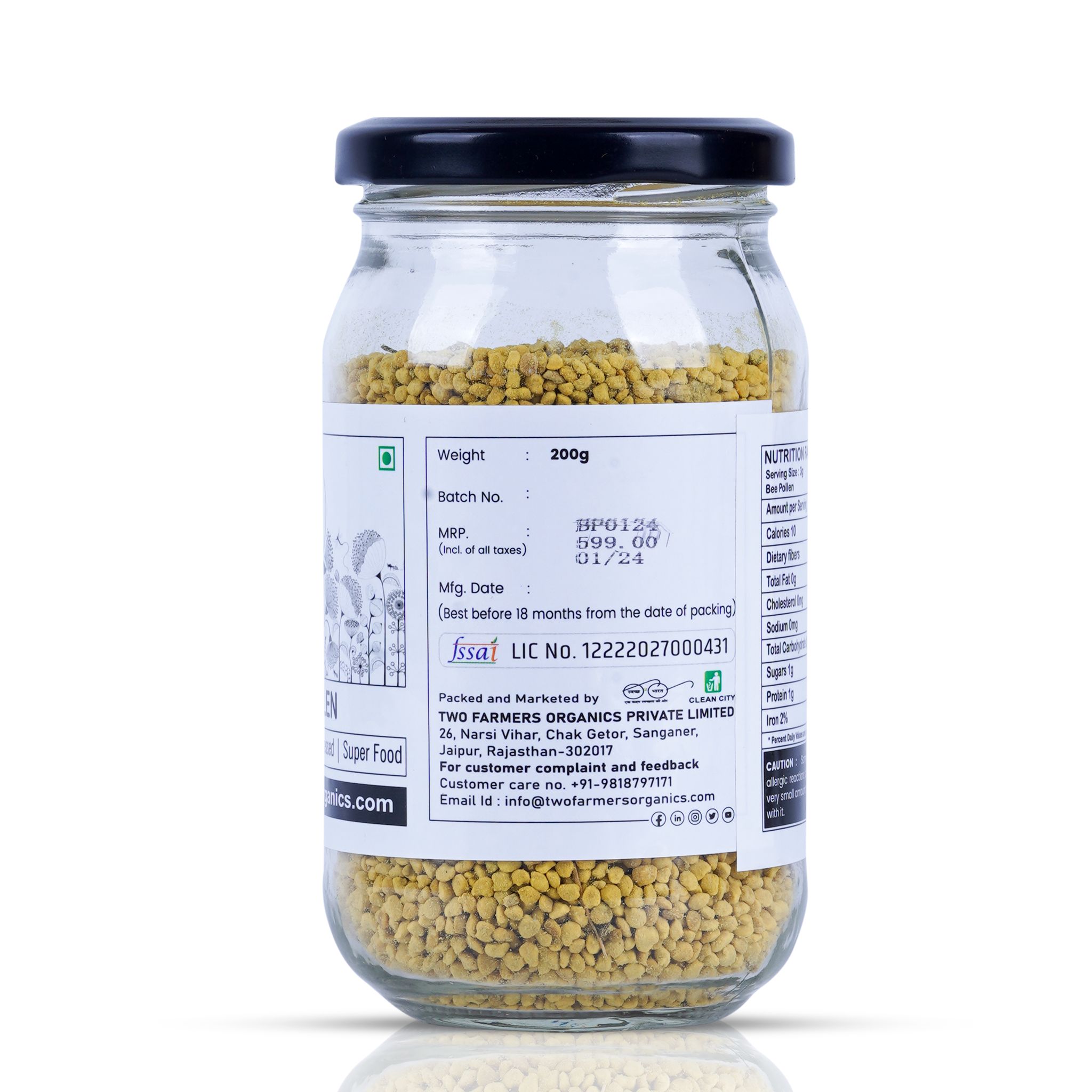Two Farmers Organics Bee Pollen | Raw & Unprocessed | Plant based Protein | Natural Superfood | 200gm Glass Jar view 2