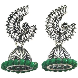 S L GOLD 1 Gram Micro Plated oxidized Silver Green Beads Earring E9 view 2