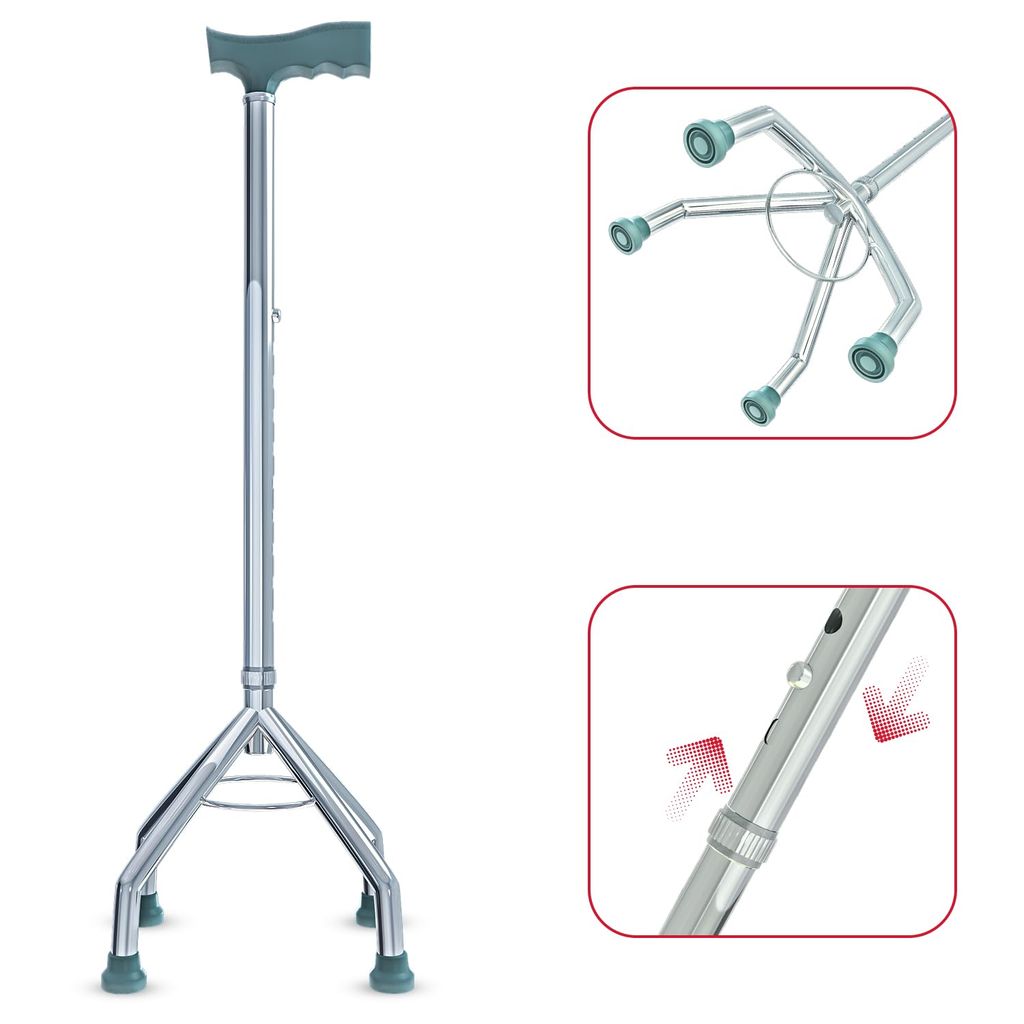 Four Leg Walking Stick for Old Age | Lightweight Walking Support with Adjustable Height | 4 Leg Walking Cane for Men/Women, Patients, Old People