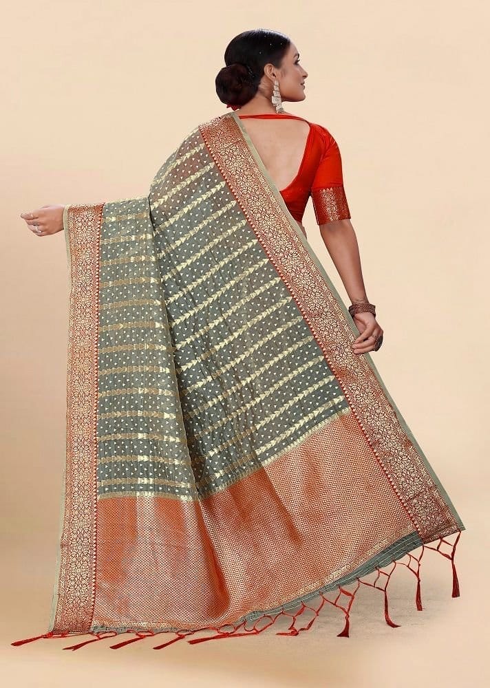 Woven Art Silk Saree in Grey view 2