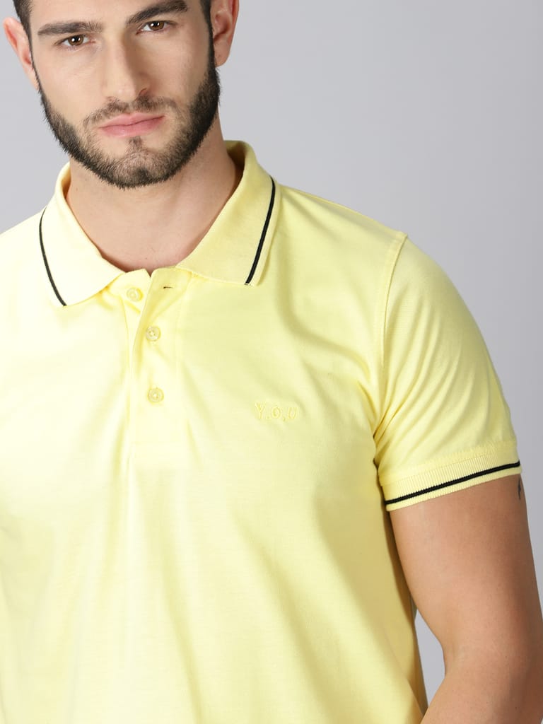 Pure Cotton Lemon Yellow Solid Polo view 2