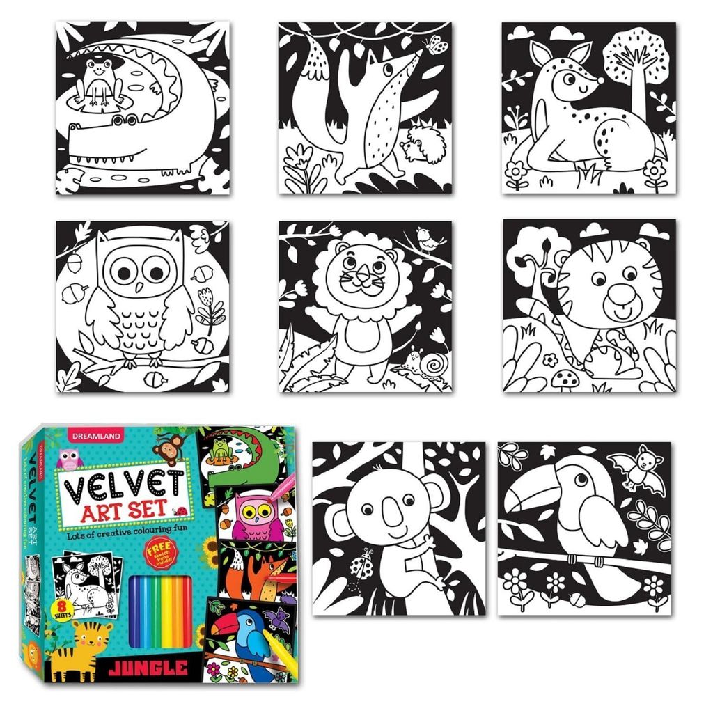 Jungle - Velvet Art Set with 10 Free Sketch Pens : Children Colouring Activity Pack Box Set view 2