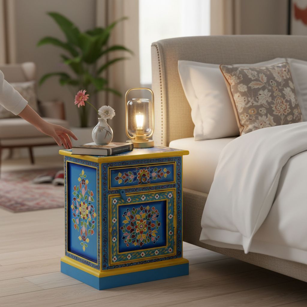 Painted Wooden Bedside Storage view 2