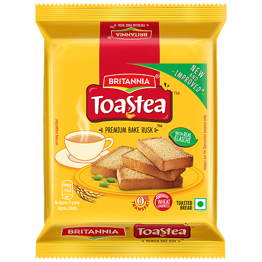 Britannia Toastea Premium Bake Rusk With Goodness Of Elaichi, Sooji & Wheat, 50 G view 2