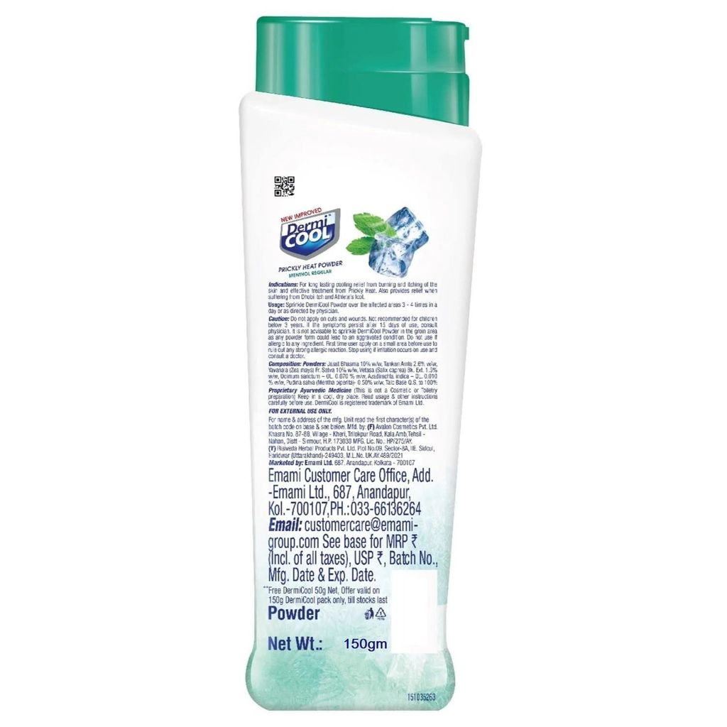 Dermicool Menthol Regular Prickly Heat Powder – 150g (Pack of 2) | Dettol Cool Soap 125g Free | Cooling relief from prickly heat, burning & itching of skin view 2