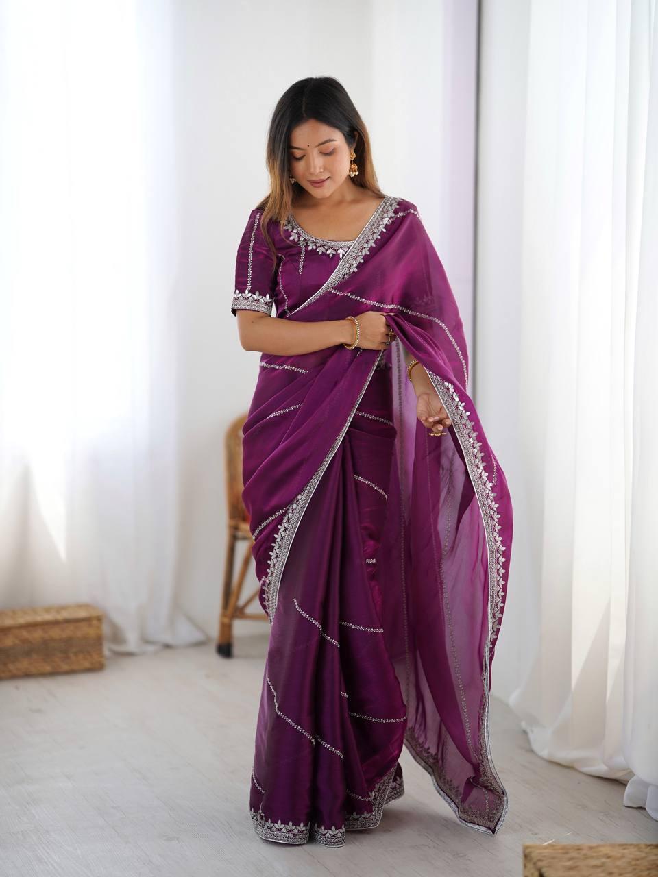Elegant Soft Silk Designer Saree with Intricate Thread and Sequin Embroidery view 2