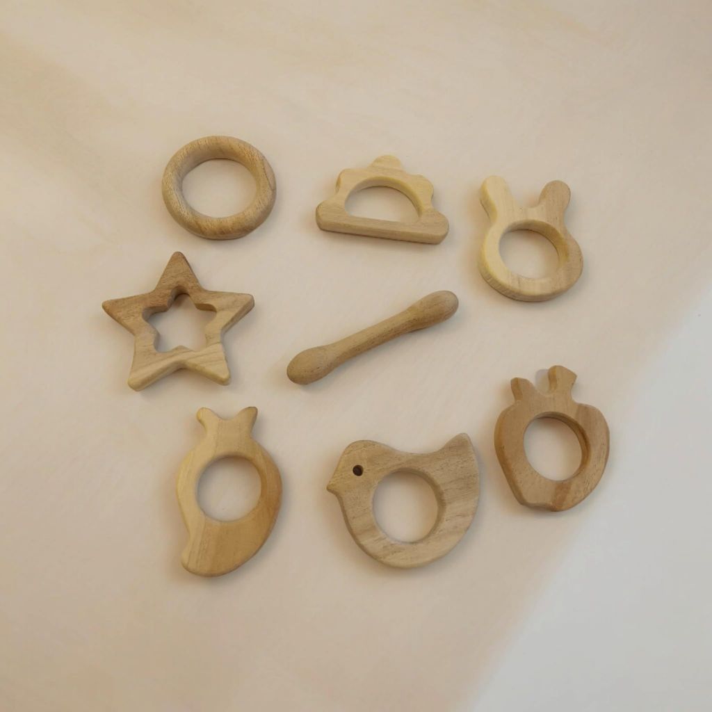Neemtoys Teethers for Babies Pack of 8 Pure Neem Wooden Teethers Smooth Finishing with Round Edges Natural Shapes Teether, Teething Toy for Kids (Brown) view 2