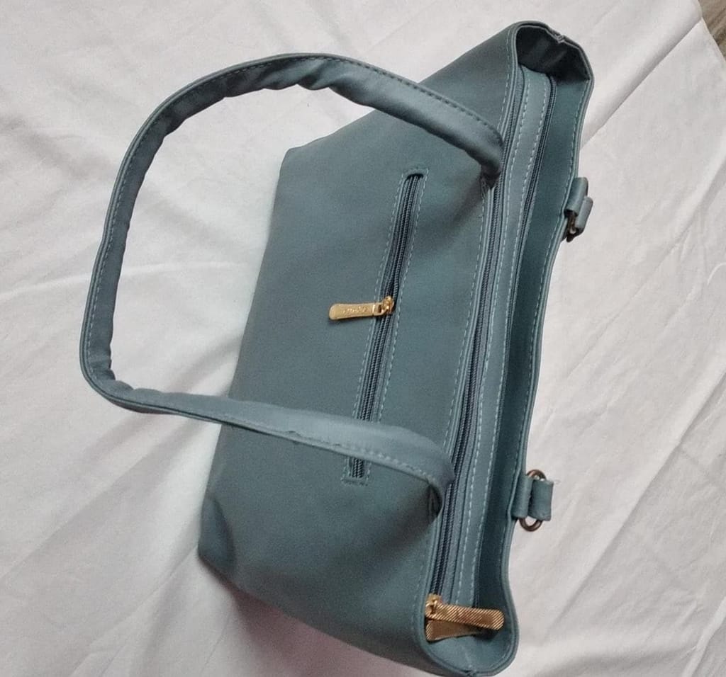 Women's Solid Color Faux Leather Tote Bag with Top Handle and Zipper Closure view 2