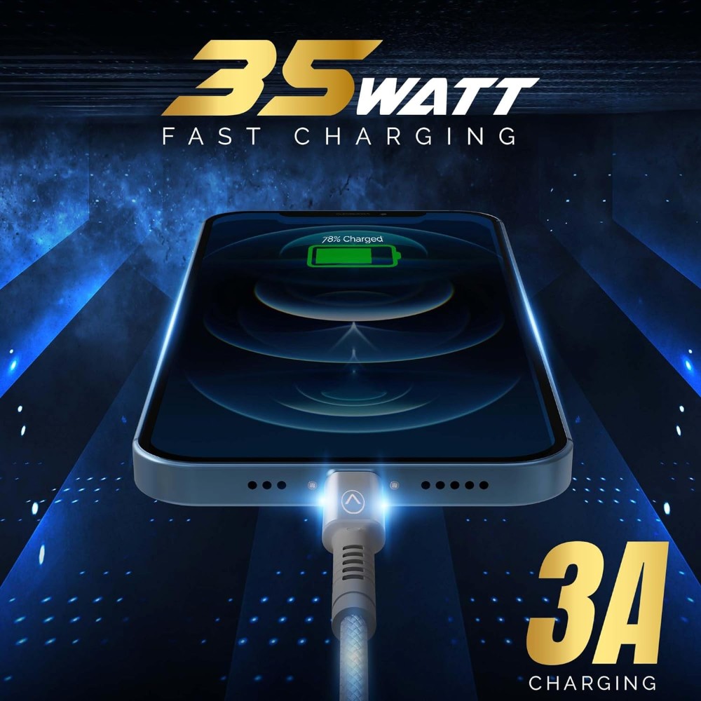 JCBL Accessories Type C To Lightning 1.2 Mtr Fast Charging 3A Cable, 35W (Black) view 2