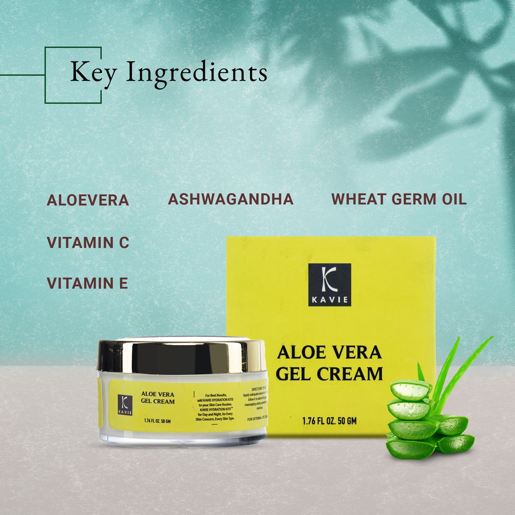 KAVIE Aloevera Gel Cream with Vitamin C & E, Ashwagandha| Repairing, Soothing & Hydrating skin | Controls acne | for Unisex, All Skin Types view 2