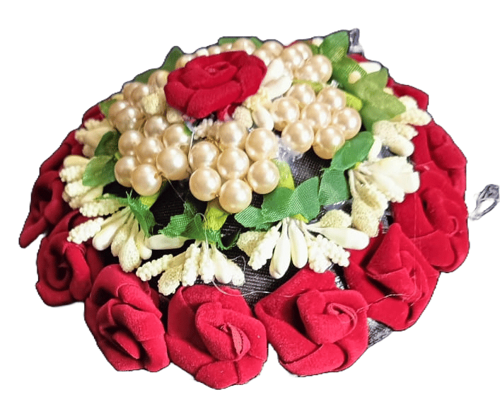Red Rose Gajra with Pearls for Women view 2