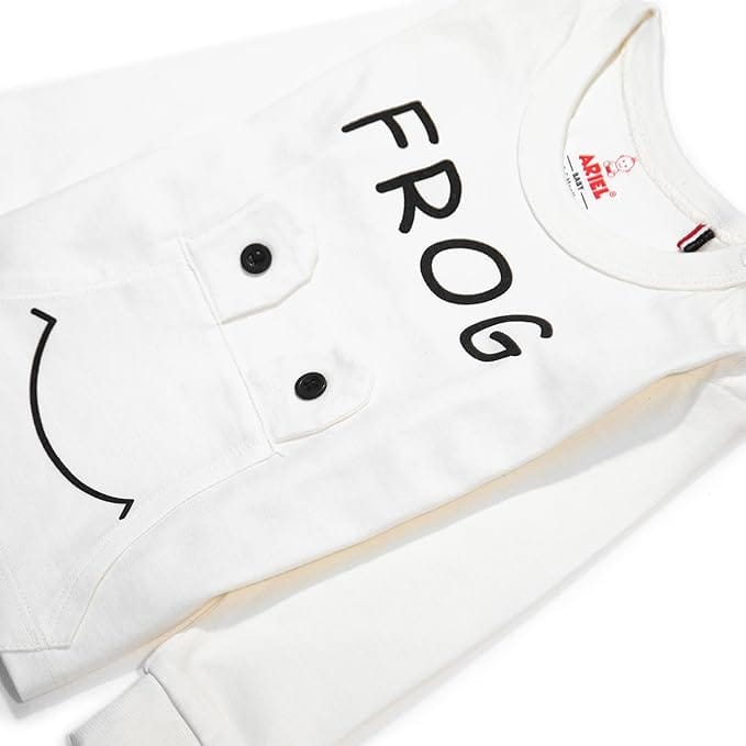 White and Grey Frog Graphic Tee and Pants Set for Babies view 2