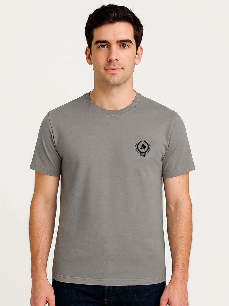 Cotton Steel Grey Plain Round neck T-Shirt view 2