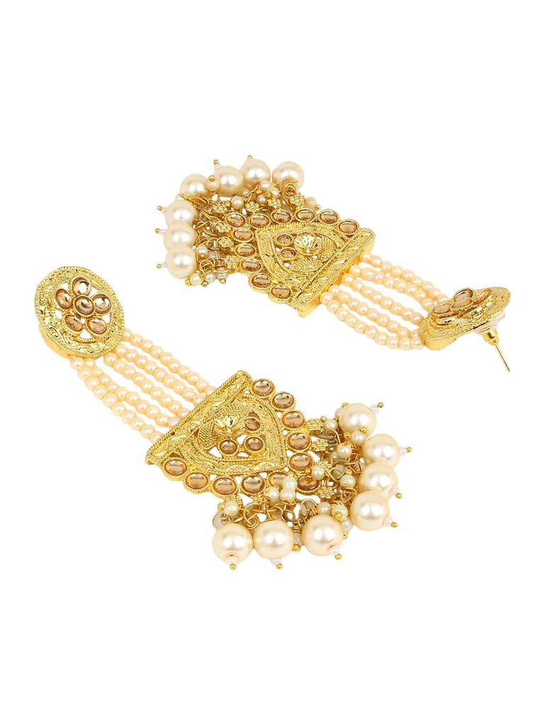 Cardianl Gold Plated Moti Brass Party Wear Earrings Set view 2