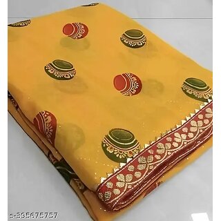 Yellow Colour Foil Printed Saree With Blouse Printed view 2