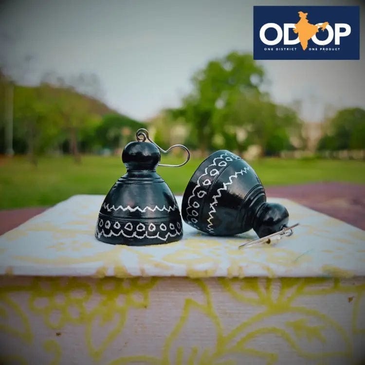 Nizamabad Black Pottery Craft Jhumki Earrings view 2