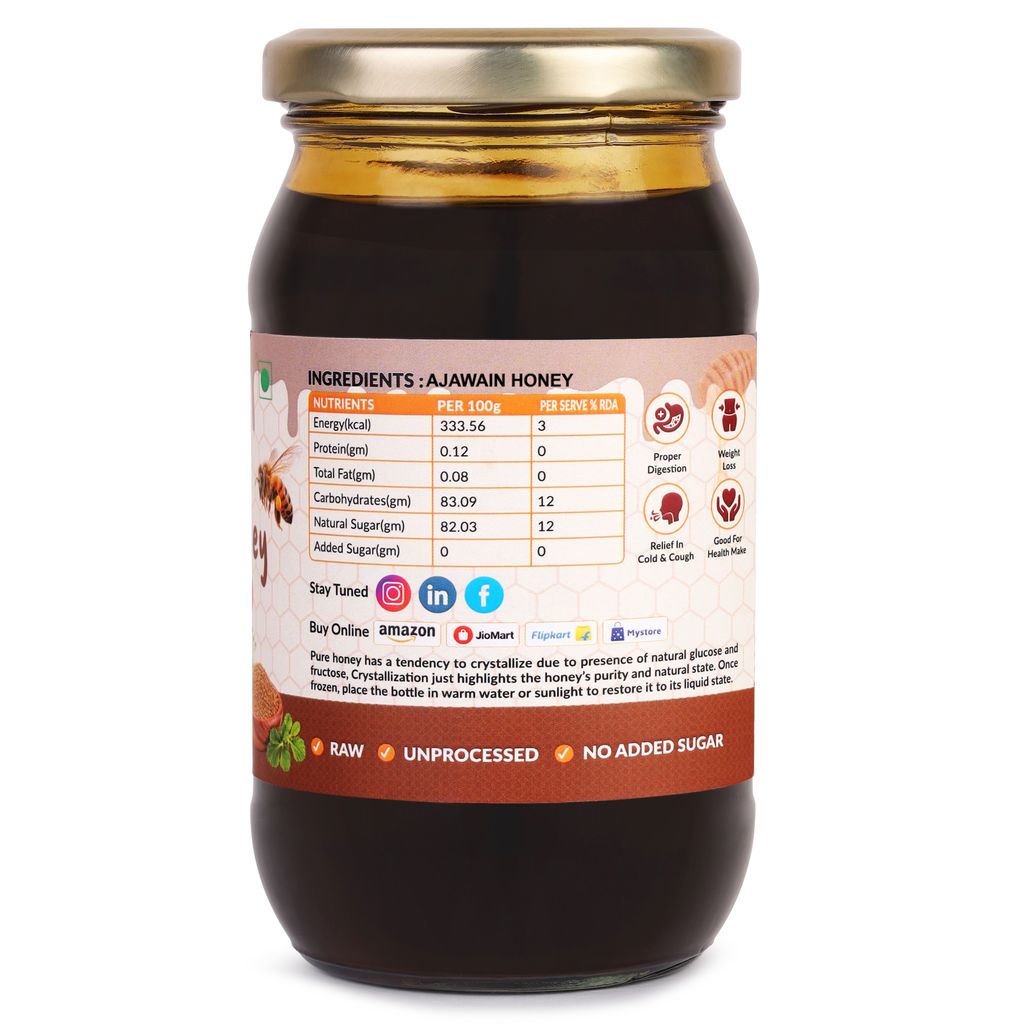 UNT Naturals Ajwain Honey 500g- Raw & Natural Honey- Pure, Unfiltered & Unprocessed Shahad- No Added Sugar- Healthy, Naturally Contains Enzymes & Antioxidants- Ideal for Cooking, Baking & Daily Use view 2