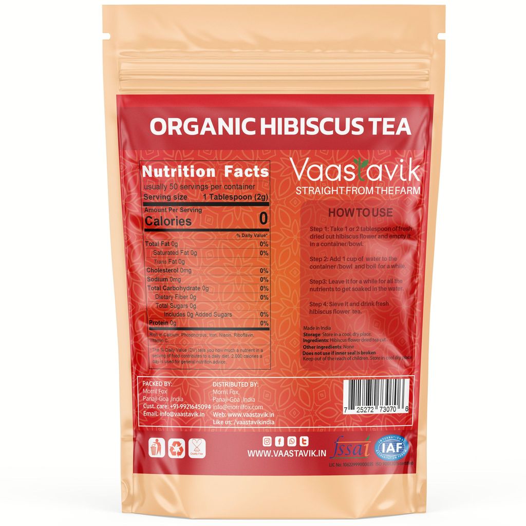 Vaastavik Himalayan Sourced Ayurvedic Hibiscus Flower Herbal Tea 100gm view 2