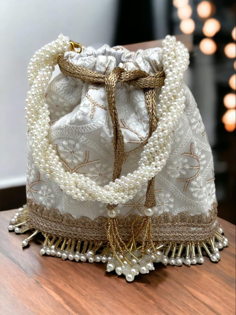 ART BY CHAITASI Embellished Designer Potli Bag with Protective Box, Handbag, Wristlets, Clutch for Women, Girls with Handmade Embroidery, Sequin, Beads Work for Parties, Weddings view 2