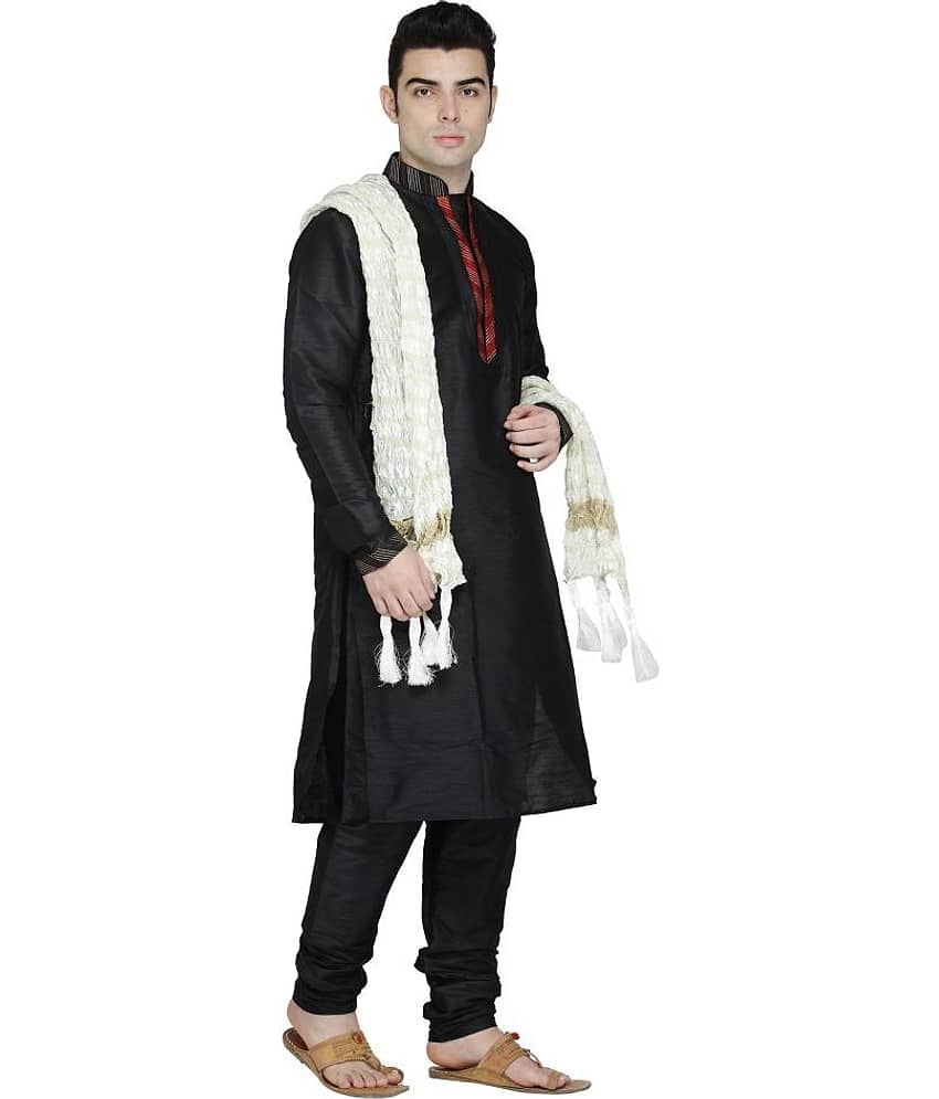 SKAVIJ Black Silk Blend Kurta Pyjama Set view 2