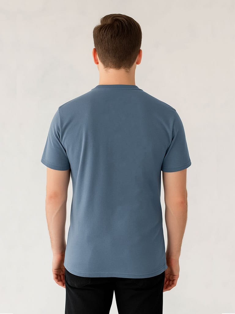 Cotton Royal Blue Plain Round neck T-Shirt view 2