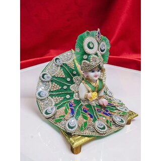 Designer Green Laddu Gopal Dress with Heavy Mukut view 2