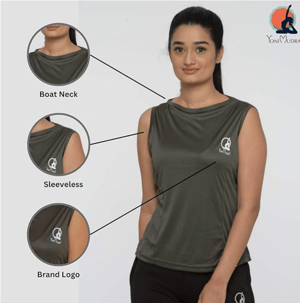 Yoni Mudra Women's Sleeveless Boat Neck Top Side Panel for Gym or Yoga view 2