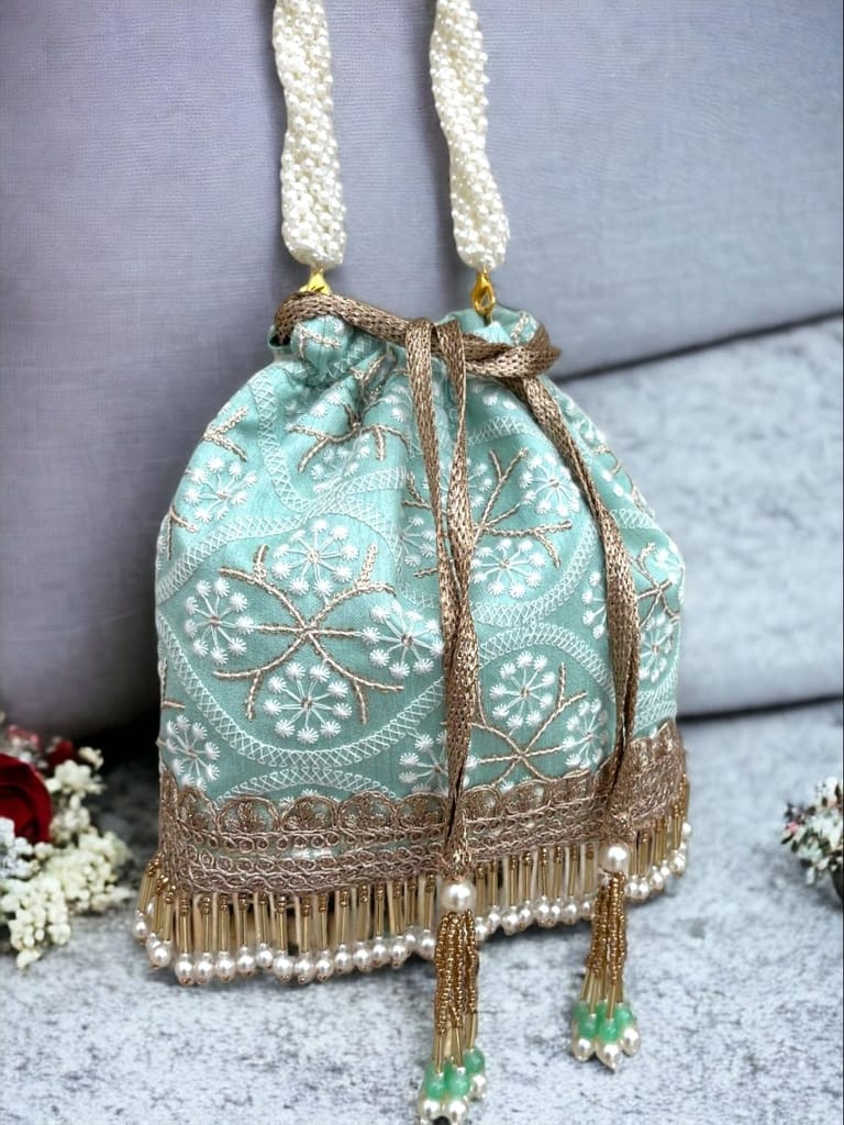 ART BY CHAITASI Embellished Designer Potli Bag with Protective Box, Handbag, Wristlets, Clutch for Women, Girls with Handmade Embroidery, Sequin, Beads Work for Parties, Weddings view 2