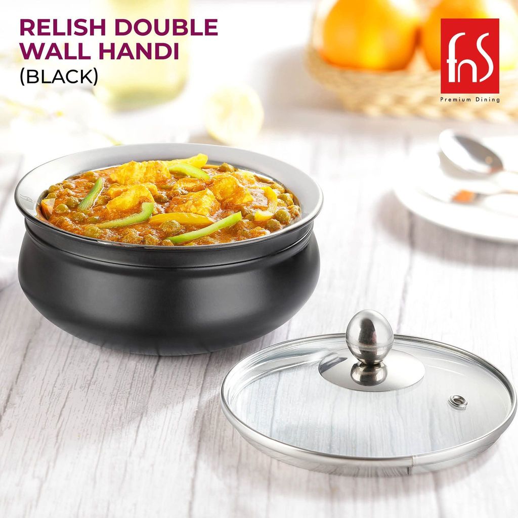 FnS Relish Stainless Steel Double Wall Handi with Lid view 2