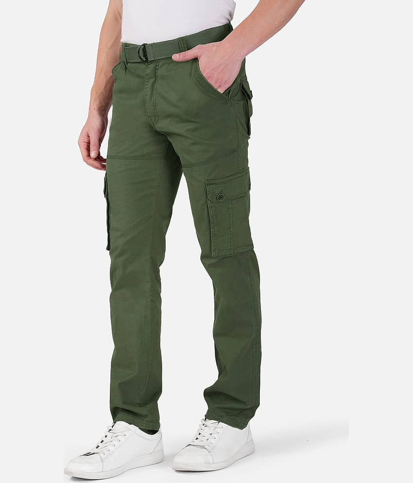 WARBURG Regular Flat Men's Cargos - Green ( Pack of 1 ) view 2