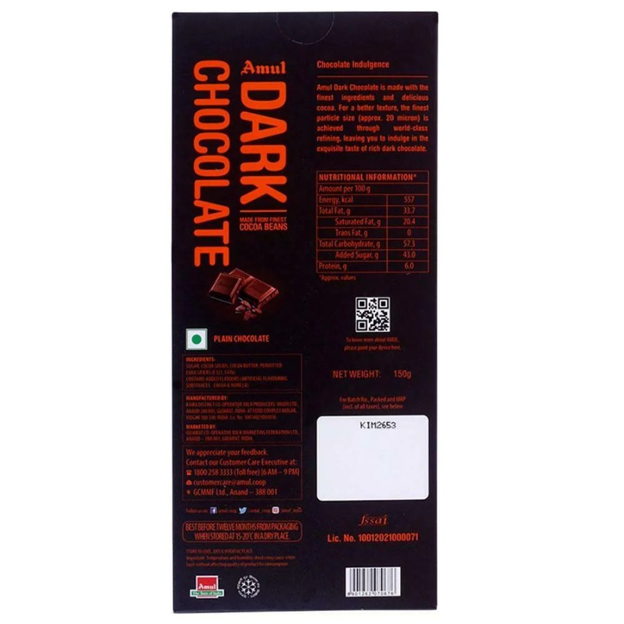 Amul Dark Chocolate Bar 150 Gms view 2