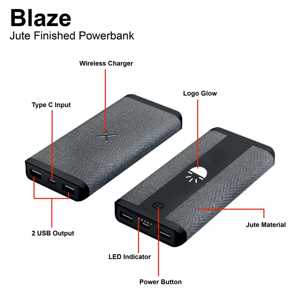 Glow Gadgets Blaze 10000 mAh Jute Finished Powerbank view 2