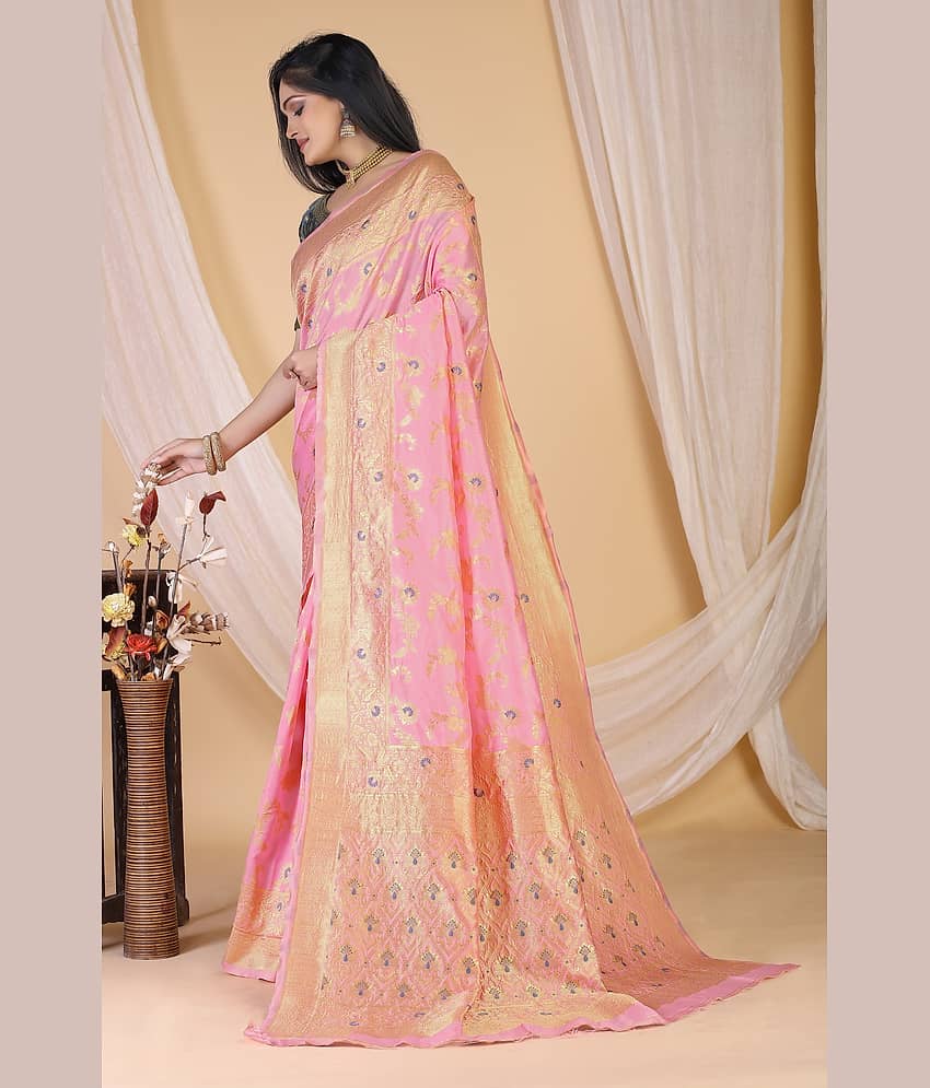 Sariya Jacquard Woven Saree With Unstitched Blouse Piece ( Peach ) view 2