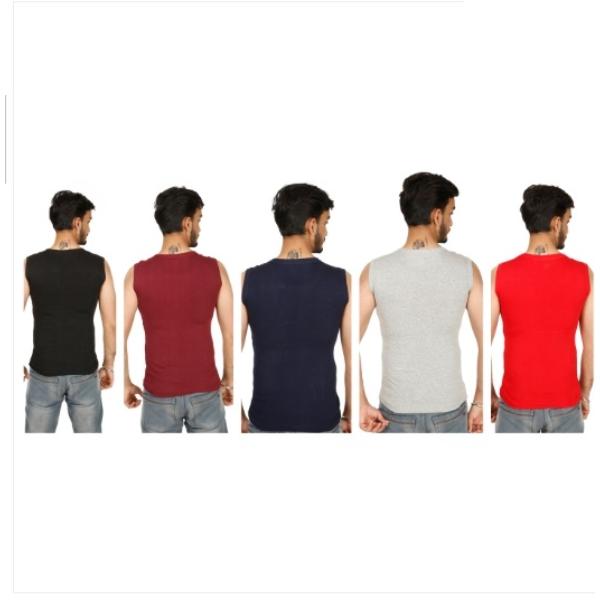 Men's Round Neck Vest Tri-Color (Pack Of 5) view 2