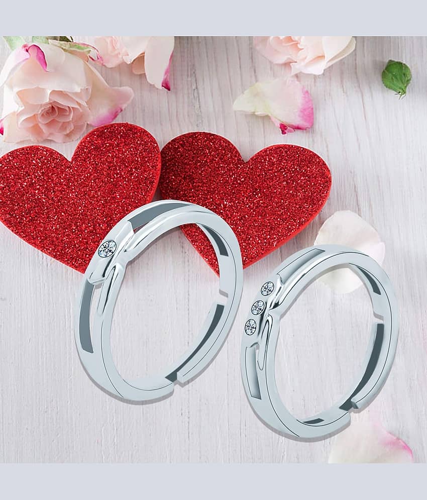 Silver Plated Solitaire Adjustable Couple ring for Men and WomenCouple ring for Girls and Boys-2 pieces view 2