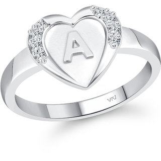 VFJ cz alloy Rhodium plated Valentine collection Initial"A"Letter in heart ring view 2