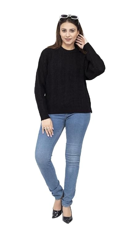 Women's Black Knitted Crewneck Sweater view 2