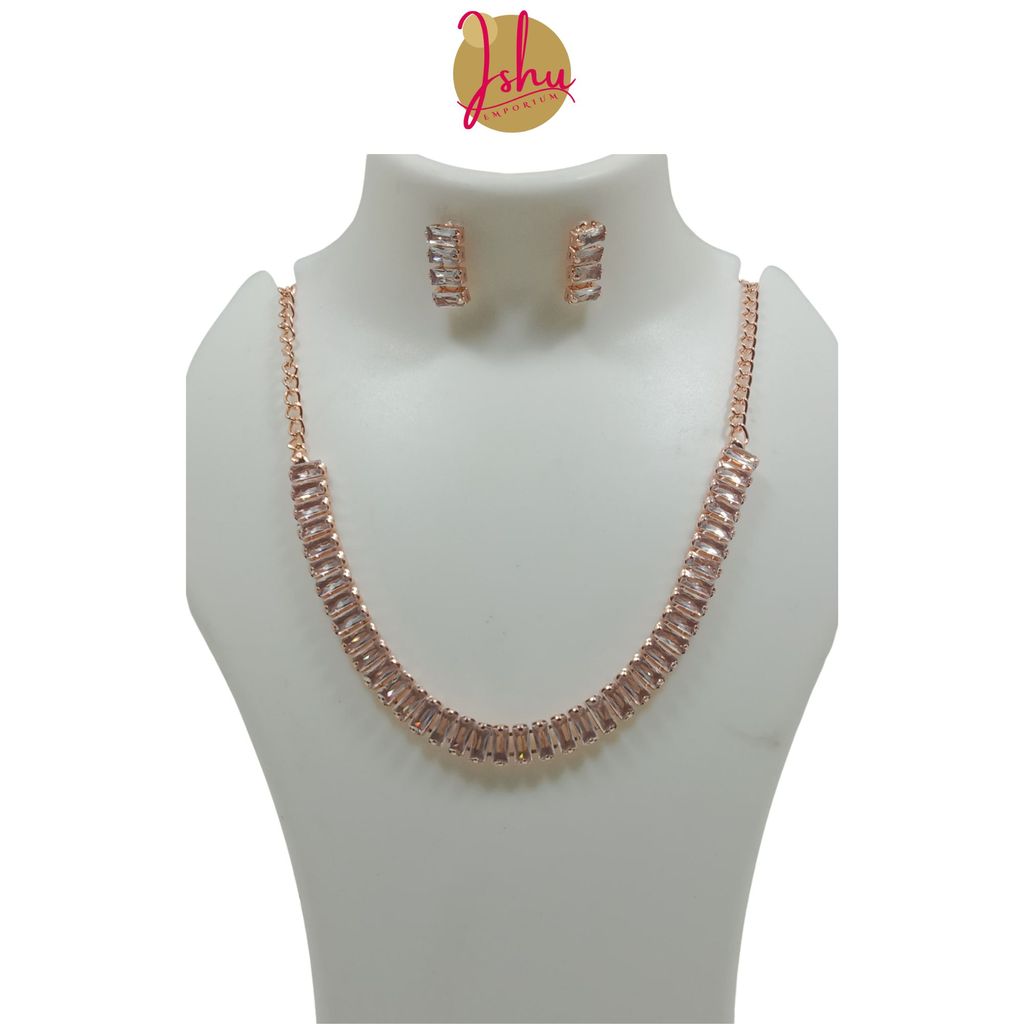 Ishu Luxury Handcrafted Rose Gold Plated Necklace Jewellery Set with Earrings, AD view 2