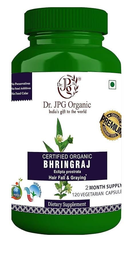 Dr JPG Organic Herbals c Bhringraj Capsules For Hair Fall & Graying 500mg 120 Veg. Capsules/Eclipta prostrata/INDIA ORGANIC Certified.