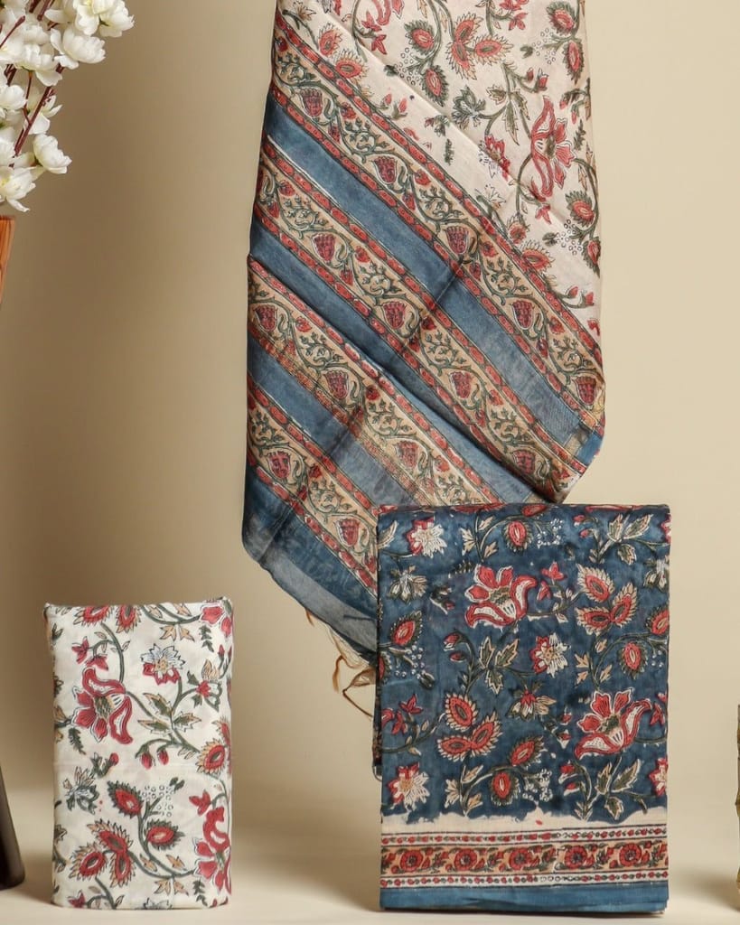 Designer Hand Block Print Chanderi Silk Suit Set (CHA427) view 2