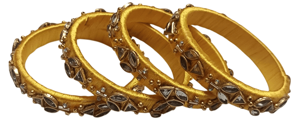 Designer Silk Thread Bangles studded with Kundan and Beads view 2