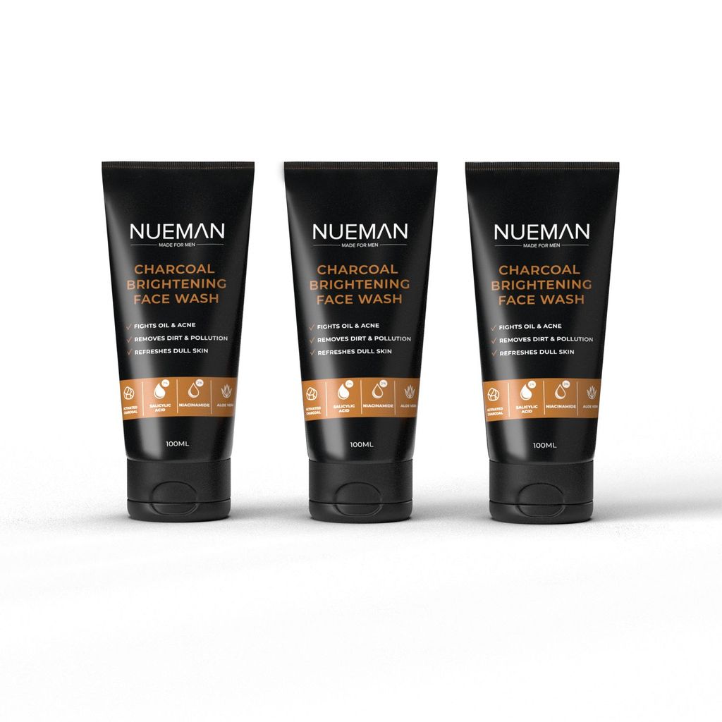 NUEMAN Charcoal Brightening Face Wash | For Men | All Skin Types | With Salicylic Acid, Niacinamide, Aloe Vera & Neem | Fights Acne, Oil, Dullness | Dermatologically Tested