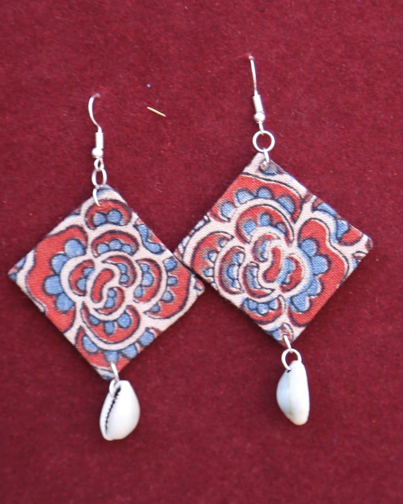Blue Red Rose Rosette Handcrafted Dangler Earring view 2