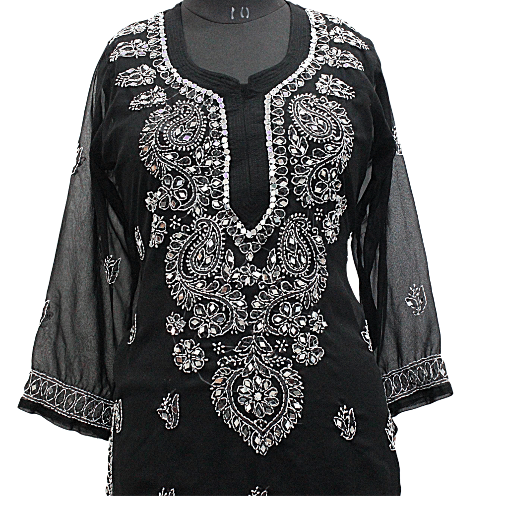 Chikankari Kurta Black view 2