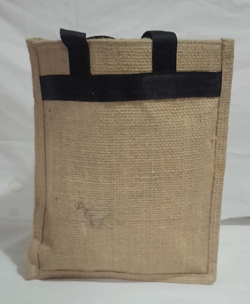 "Natural Jute Tote Bag with Black Handles". view 2